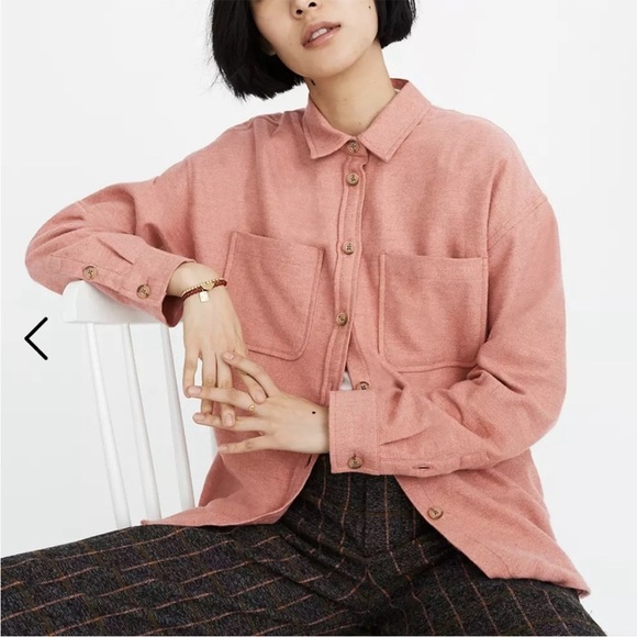 Madewell Flannel Button-Up Shirt Jacket Shacket Heather Maple Glow XL - Picture 12 of 13